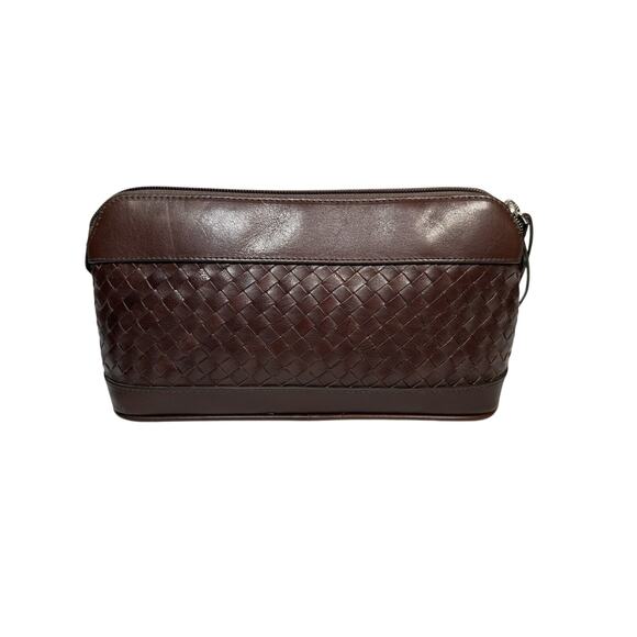 Cole Haan Brown Woven Leather Travel Toiletry Bag Shave Dopp Kit Makeup Case NEW - Picture 2 of 8